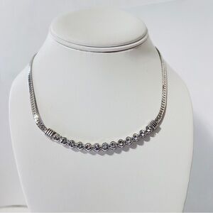 Swarovski Clear Crystal Choker Necklace Bezel Set Silvertone
